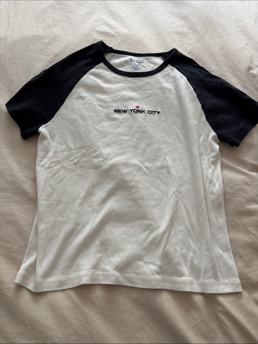 Brandy Melville White & Black 'New York City' Raglan Tee
